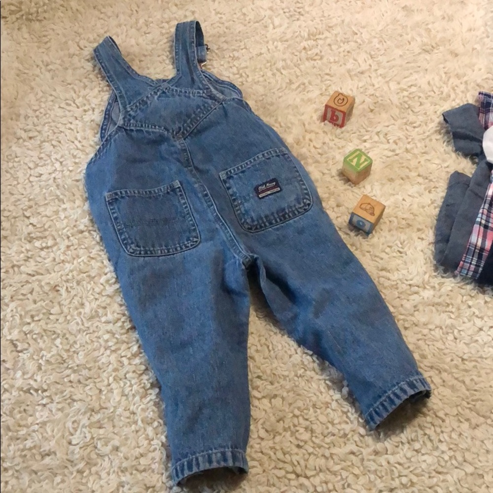 Overalls & 3 polo rompers pink blue denim - Picture 3 of 8